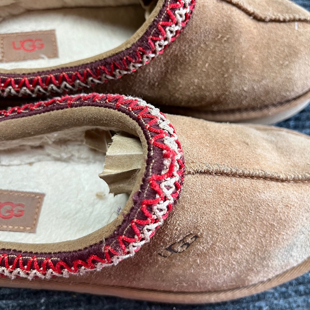 UGG Tasman Slipper Youth 4 Chestnut Suede Embroidered Braid Sheepskin Lining - Picture 9 of 9